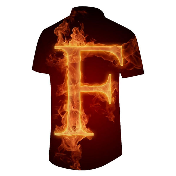 
F flame English letter men's casual loose short-sleeved Hawaiian button lapel pocket short-sleeved shirt daily clothing short-sleeved shirt
                