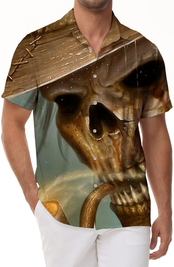 Retro style skull men's casual loose short sleeve Hawaiian tropical summer short sleeve button casual shirt beach