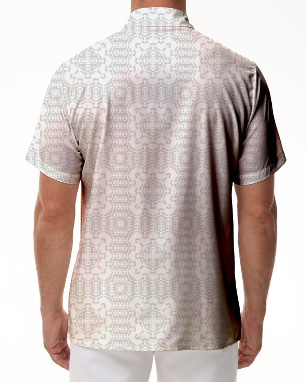 
White pattern digital printing retro style Hawaiian tropical button lapel men's casual street daily
                