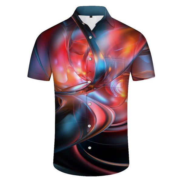 
Vintage Hawaiian Beach Shirt Men's Casual Stained Glass Print Pattern Button Shirt Summer Loose Fit
                