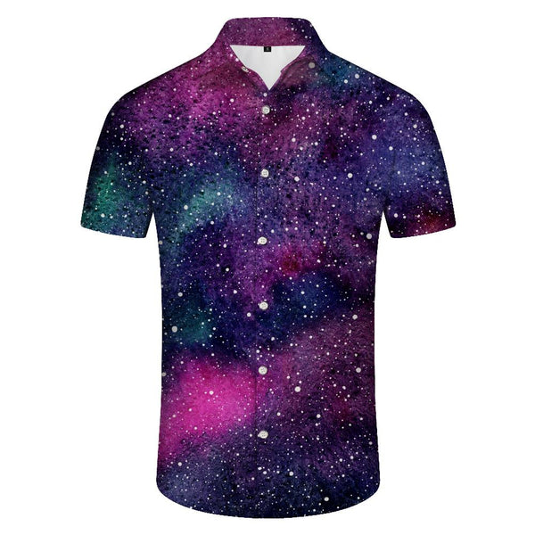 
Purple Galaxy Fashion Casual Men's Short Sleeve Tropical Hawaiian Button Lapel Loose Lapel Shirt Regular Style
                