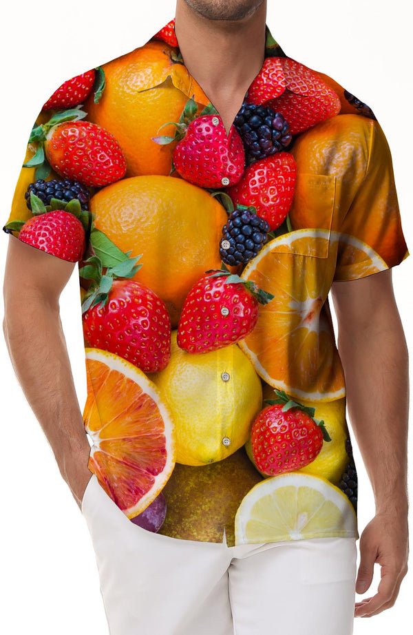 Fruit Orange Strawberry Kiwi Men's Short Sleeve Shirt Casual Button Summer Beach Shirt Classic Fit Top