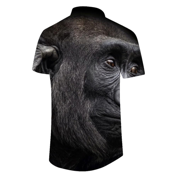 
Natural environment shirt wildlife gorilla monkey Hawaiian tropical button lapel pocket men's daily running top
                