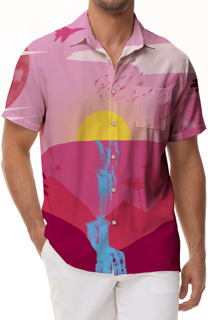 Shirt personality summer breathable men's casual shirt mixed color coconut short sleeve casual fun Hawaiian men's button beach vacation short sleeve 3d print pattern