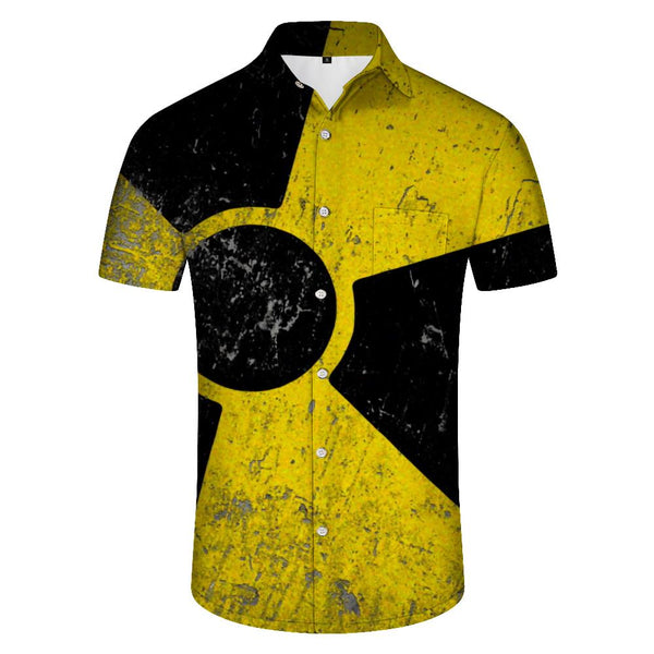
Summer 3D Printed Nuclear Warning Sign Short Sleeve Nuclear Danger Fashion Short Sleeve Street Casual Personality Lapel Top
                