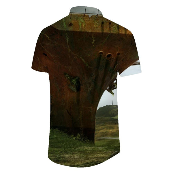 
Scrapped big ship vintage men's casual shirt short sleeve regular fit fashion camping beach shirt tops
                