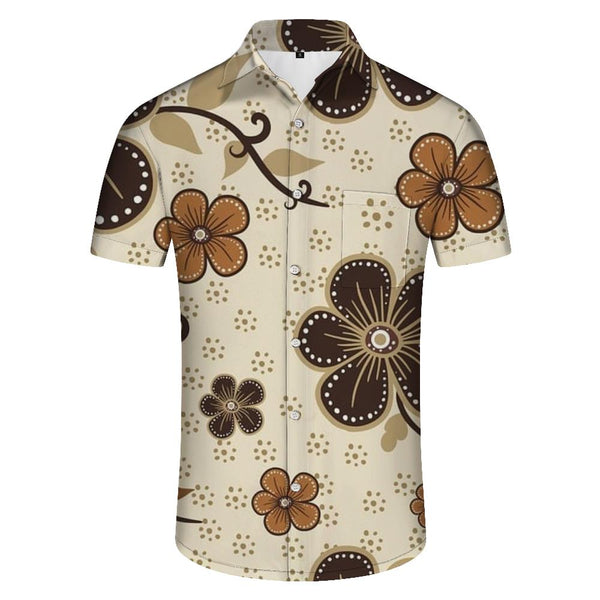 
Retro floral tropical Hawaiian button-down lapel men's casual loose vacation beach short-sleeved shirt
                