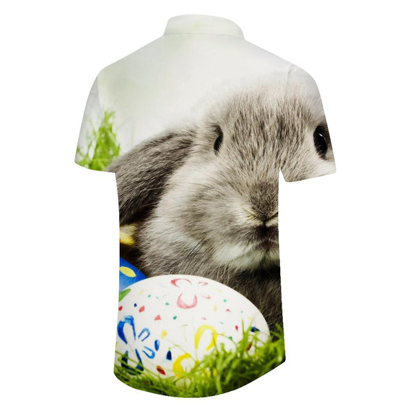 
Funny Bunny Animal Flowers Men's Easter Shirt 3D Digital Printing Button Short Sleeve Casual Hawaiian Shirt
                