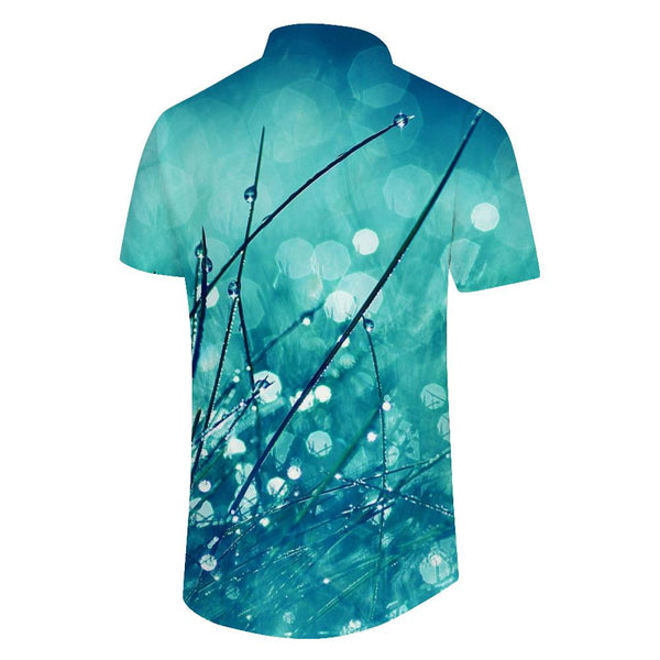 
Small grass water drop men's casual short sleeve printed pattern regular style shirt polyester lapel pocket casual tops indoor
                