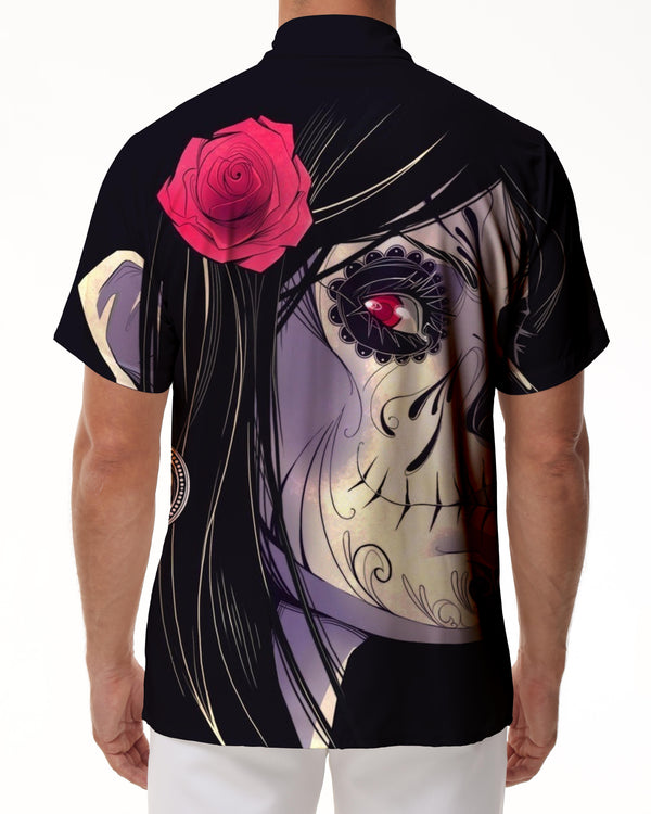 
Cartoon Day of the Dead Floral Skull Gothic Men's Shirt Short Sleeve Hawaiian Shirt Beach Casual Work Shirt Tops
                