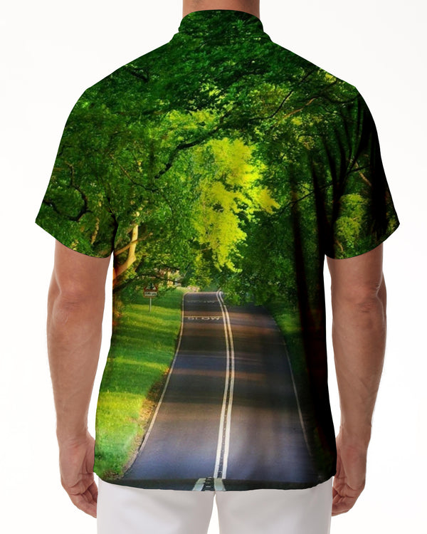 
Green plant path fresh air print pattern casual loose men's vacation seaside tropical beach colorful short sleeve
                