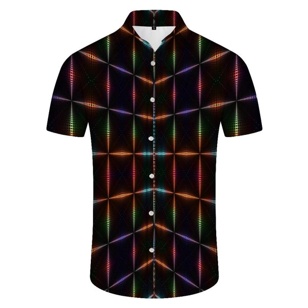 
Colorful Geometric Men's Casual Hawaiian Lapel Button-Down Shirt Top
                