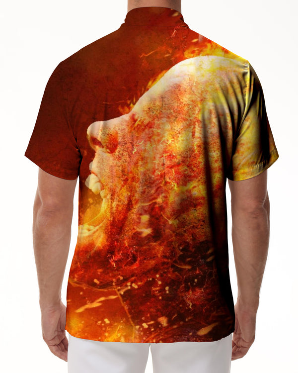 
Burning head in the flames 3D digital printing men's casual loose daily travel vacation Hawaiian tropical four seasons short-sleeved shirt trend
                