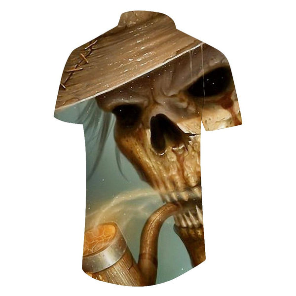 
Retro style skull men's casual loose short sleeve Hawaiian tropical summer short sleeve button casual shirt beach
                