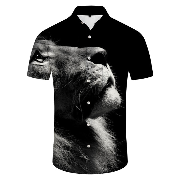 
Black and white animal lion mens shirt button down formal shirt summer casual short sleeve tops for office travel beach
                