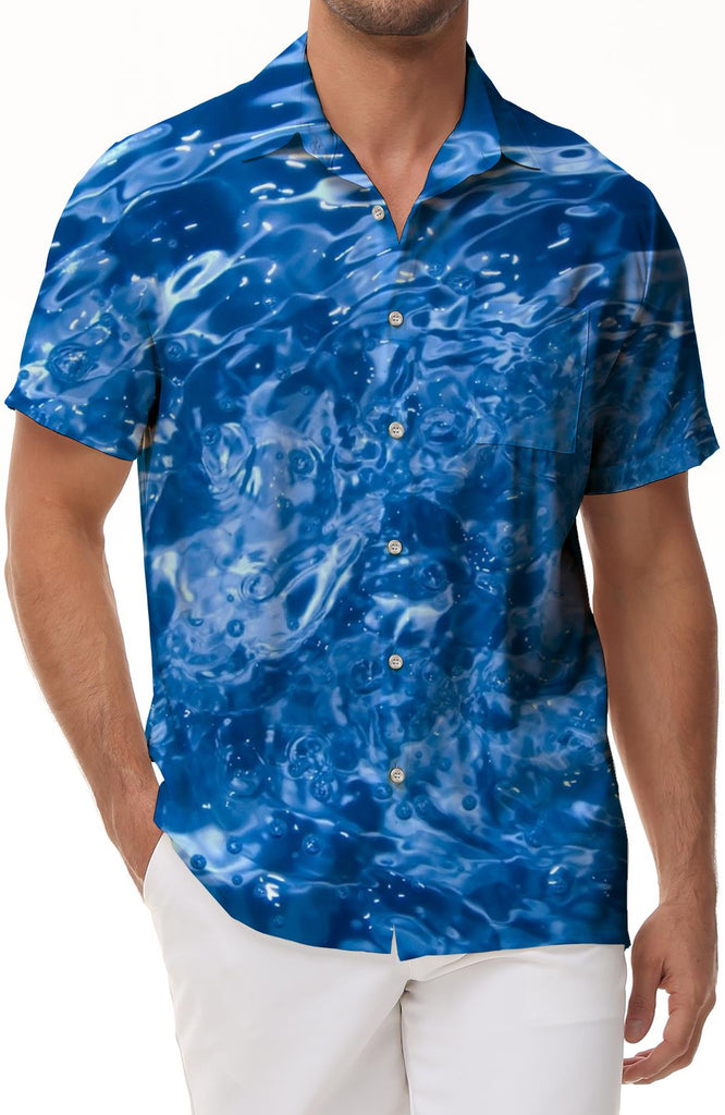 Abstract Blue Hawaiian Shirt Men Casual Short Sleeve Button Down Beach Shirts