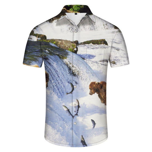 
Water and fish bear Hawaiian shirt tropical beach style men's shirt short sleeve button shirt fun
                