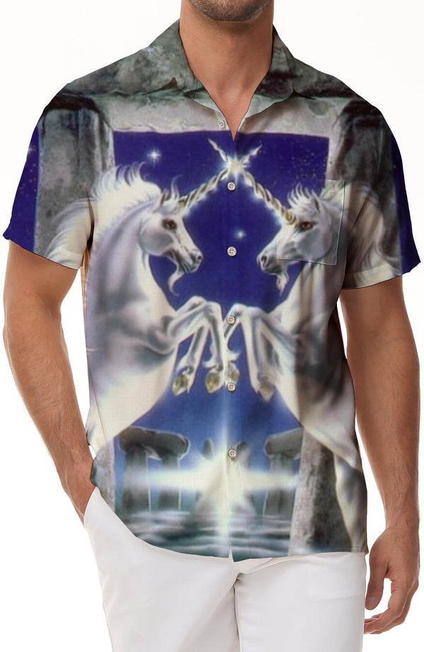 White Hawaiian shirt men's short sleeve beach shirt cool Pegasus animal suitable for summer beach casual loose