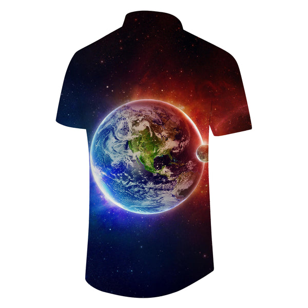 
Universe space earth blue men's casual shirt fashion short-sleeved tropical shirt summer button-down lapel shirt
                