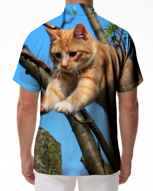 
Cute and cute kitten pattern print Hawaiian fun men's casual loose daily vacation travel tops
                
