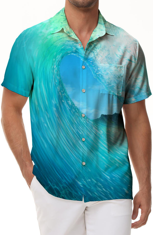 New ocean short sleeve print shirt natural touch button soft transparent casual pocket fashion short sleeve shirt top