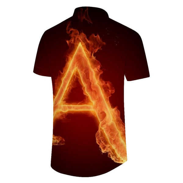 
Flame English letter A digital printing casual classic retro cool button lapel pocket Hawaiian shirt beach shirt short sleeves
                