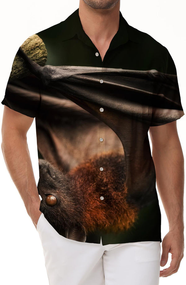 Wild flying bat 3d digital printing Hawaiian tropical casual fashion men's trendy short-sleeved shirt comfortable and breathable