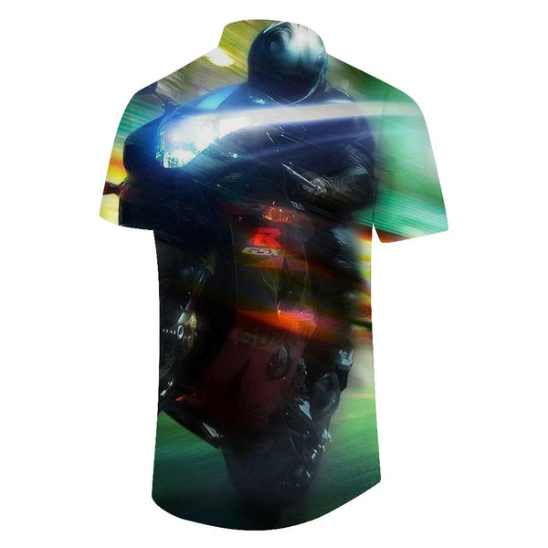 
Motorcycle cool racing men's casual style summer tropical Hawaiian button lapel pocket mouth short sleeve shirt motorcycle
                