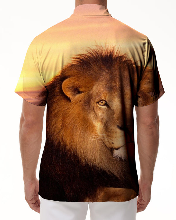 
Hawaiian Beach Shirt Tops Men's 3D Lion Printed Button Shirt Men's Casual Short Sleeve
                