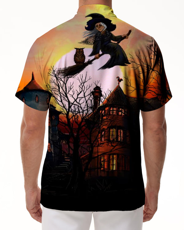 
Dead Tree Castle Halloween Night Hawaiian Shirt Men's Button Short Sleeve Casual Shirt Beach Vacation
                