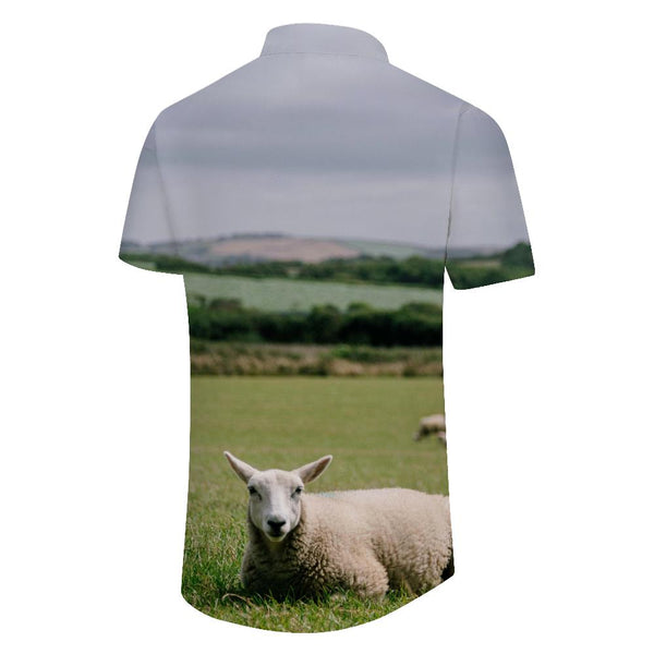 
Lamb and Sheep Print Men's Dress Shirt Casual Button Short Sleeve Summer Beach Shirt Vacation Shirt
                