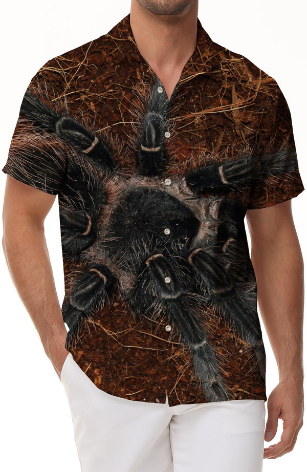 Black spider outdoor fishing short-sleeved shirt beach party popular vacation essential short-sleeved shirt men's casual Hawaiian animal tops