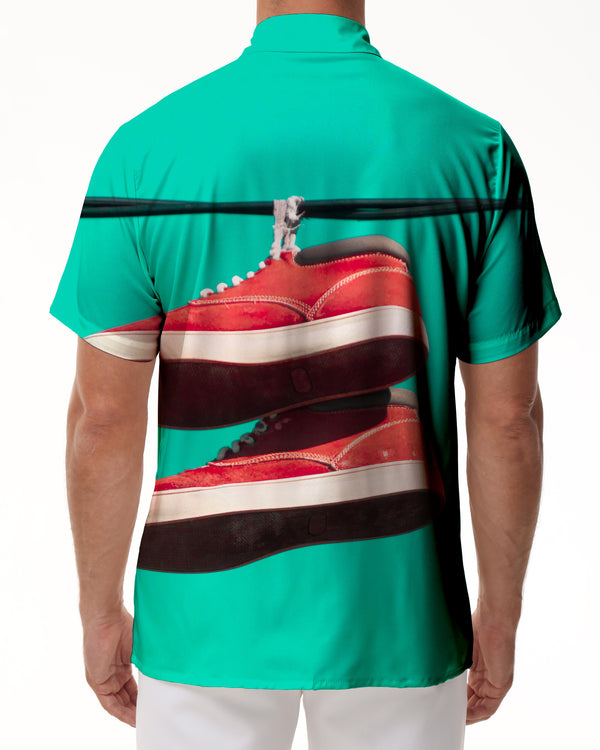 
Vintage fashion red shoes graphic print mens Hawaiian shirt casual floral button down short sleeve shirt beach tropical
                