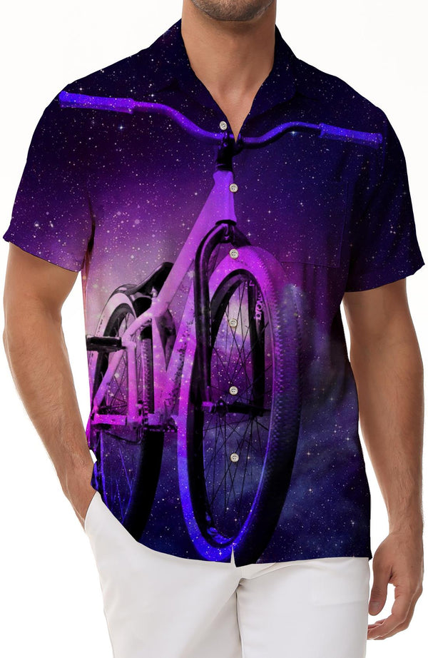 Purple bicycle print pattern men's tropical shirt short-sleeved Hawaiian style button-down casual beach holiday four seasons fashion