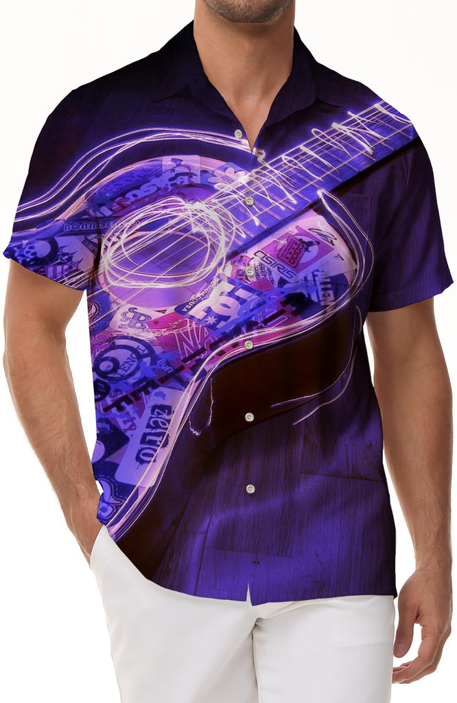 Musical Note Shirt Casual Button-Down Short Sleeve Guitar Men's Shirt Hawaiian Rap Hip-Hop Style Fashion Clothing