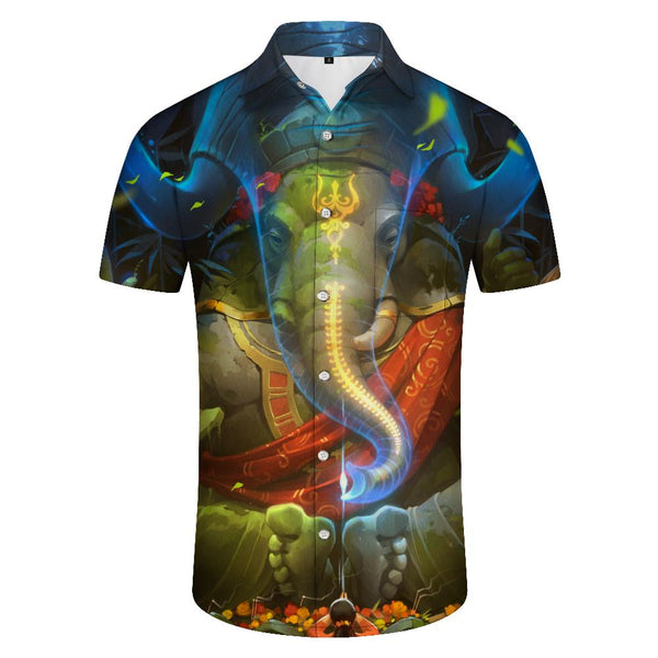 
Elephant God Indian Psychedelic Hawaiian Summer Button Lapel Casual Loose Men's Button Short Sleeve Beach Shirt Vintage
                