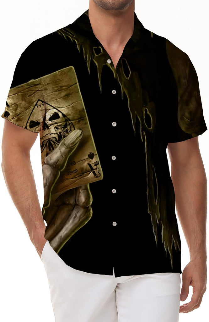 Poker Short Mens Vintage Shirt 3D Sleeve Shirt Fashion Retro Poker Print Shirt Summer Regular Button Casual Beach Shirt Tops