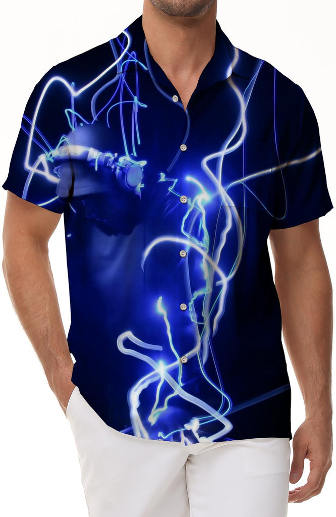 Disc Lightning Pattern Top Outdoor Street Short Sleeve Fashion Print Fashion Daily Simple Loose Style Short Sleeve Shirt Hawaii