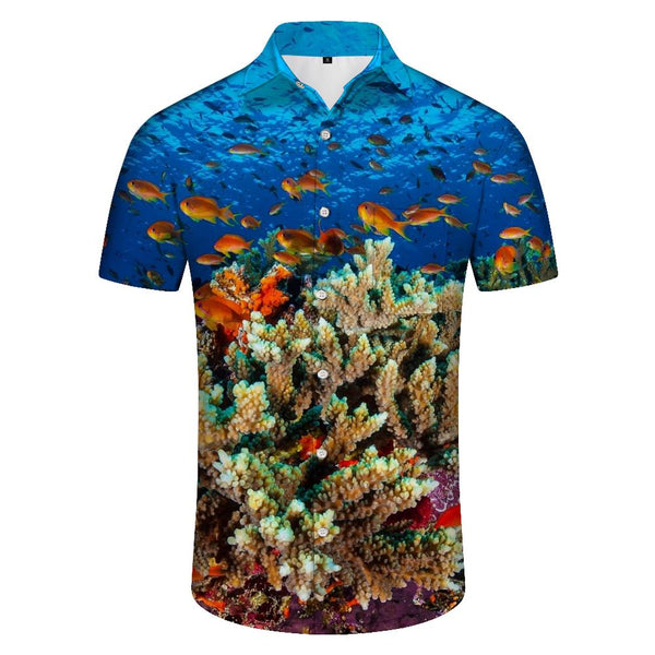 
Ocean Fish Coral Reef Men's Hawaiian Shirt Short Sleeve Button-Up Tropical Vacation Beach Shirt Tops
                