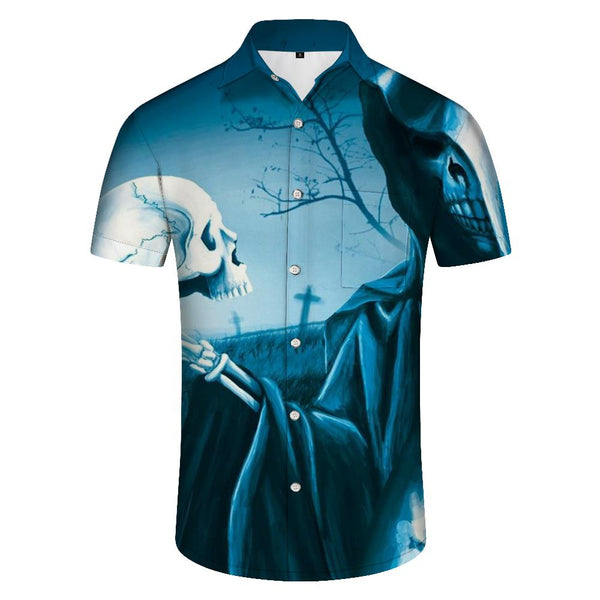 
3D digital printing devil pattern men's Hawaiian shirt short sleeve button casual shirt beach short sleeve top
                