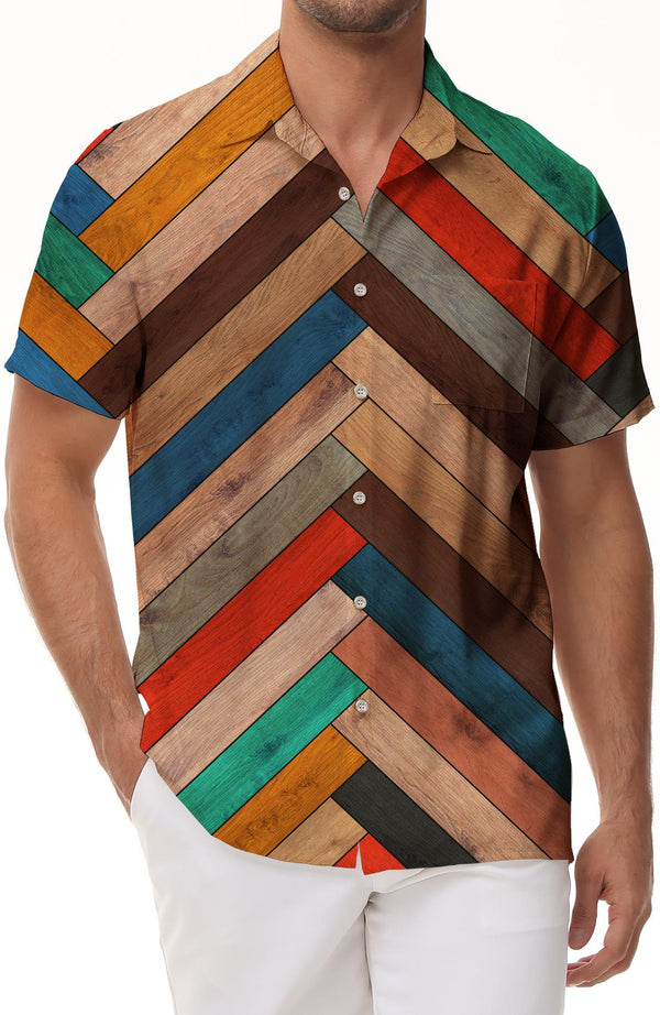 Geometric Art Tropical Hawaiian Button Lapel Men's Casual Loose Everyday Street Outdoor Fishing Short Sleeve Shirt