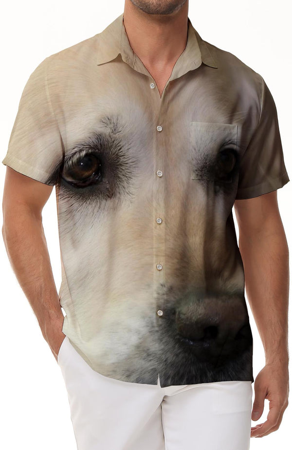 Worried Golden Retriever Men's Fashion Casual Loose Hawaiian Shirt Short Sleeve Holiday Casual Tops