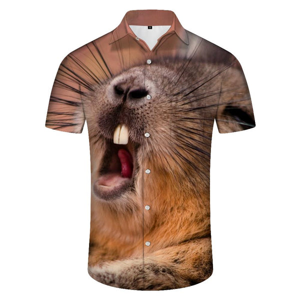 
Cute and funny beaver animal men's Cuban collar shirt casual button down shirt short sleeves vacation beach
                