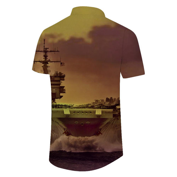 
Black Sea Men's Casual Short Sleeve Shirt Aircraft Carrier Hawaiian Shirt Top Retro Short Sleeve Beach Shirt Button Style
                