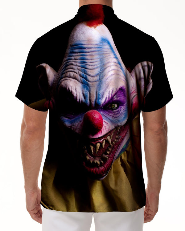 
Ugly big mouth monster novelty men's short-sleeved lapel casual funny clown 3D printing island ocean short-sleeved shirt clown
                