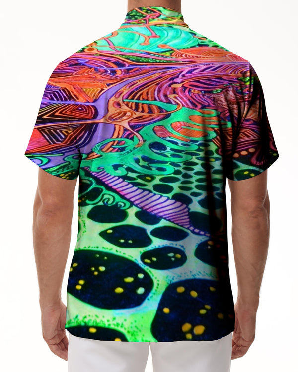 
Colorful pattern fashion short sleeve Hawaiian button lapel pocket casual regular style men's leisure loose seaside vacation play
                