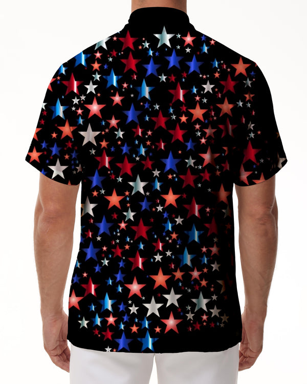 
Five-pointed star colored men's Hawaiian shirt American flag print short sleeve tropical beach shirt vacation shirt
                