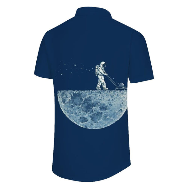 
Personalized Moon Print Hawaiian Button Lapel Men's Loose Astronaut Shirt Digital Printing Casual Travel Seaside Short Sleeve Shirt Beach Blue
                