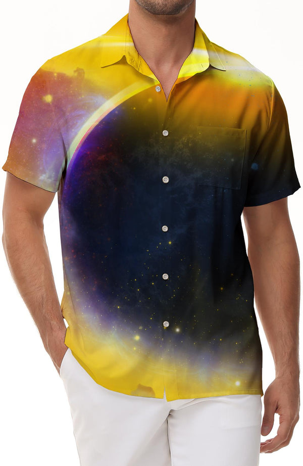 Trendy Galaxy Outer Space Multicolor Men's Casual Button Shirt Short Sleeve Summer Beach Shirt