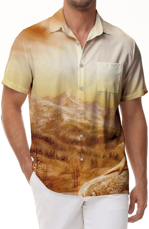 Forest Pattern Men's Short Sleeve Hawaiian Shirt Casual Regular Fit Button-Up Summer Beach Shirt Suitable for Beach Holiday Party